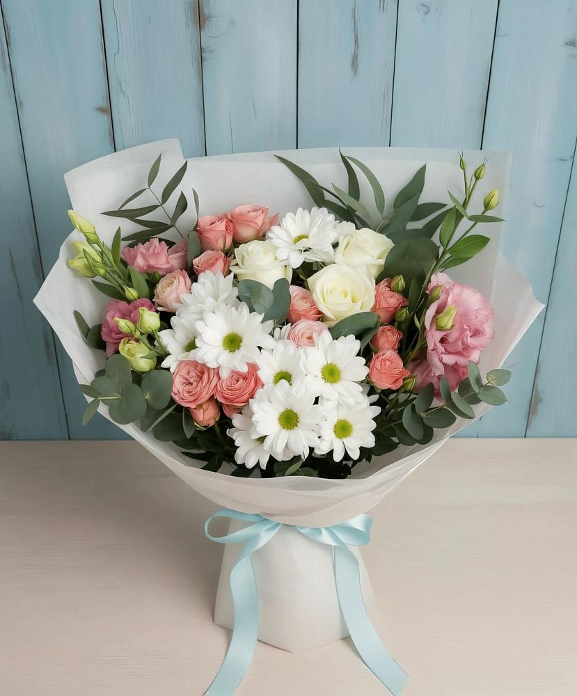 Букет цветов из: Розы, Лизиантусы и Хризантемы в Электростали
