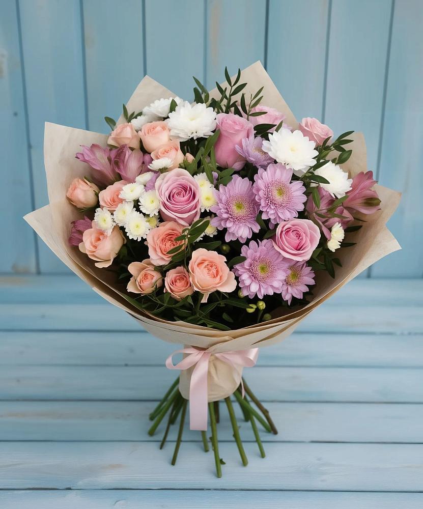 Букет цветов из: Хризантемы, Розы и Альстромерии в Электростали