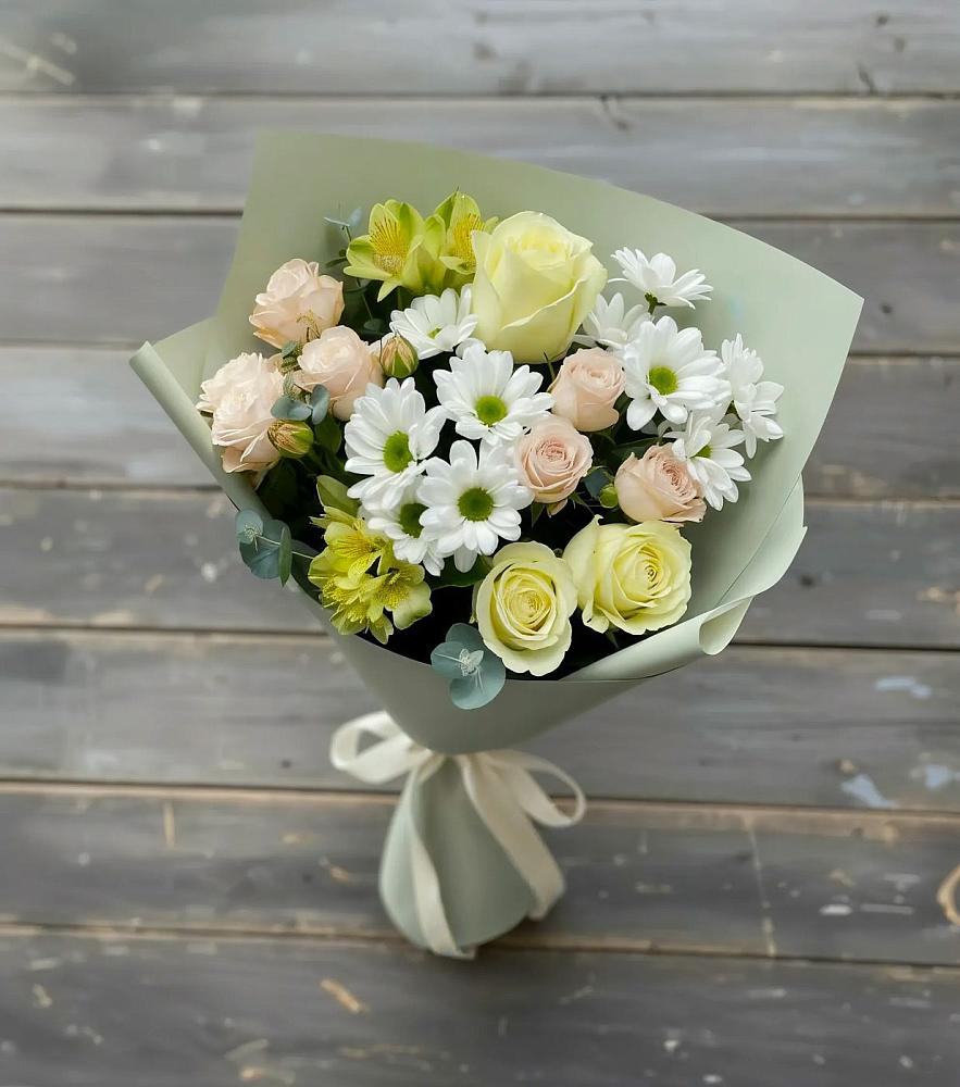 Букет цветов из: Альстромерии, Розы и Хризантемы в Электростали