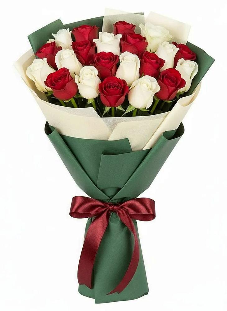 Букет Микс из красных и белых роз в Электростали