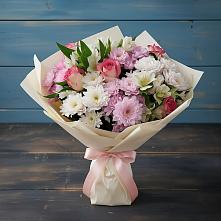 Букет цветов из:  Хризантемы, Альстромерии и Розы в Электростали