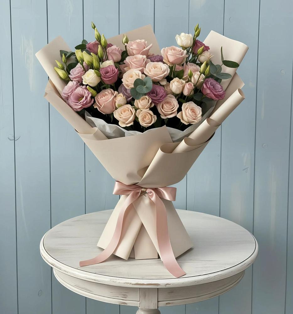 Букет цветов из: Розы и Лизиантусы в Электростали