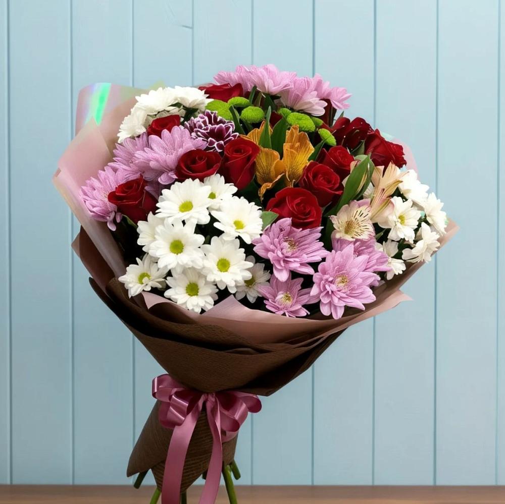 Букет цветов из: Розы, Хризантемы и Альстромерии в Электростали